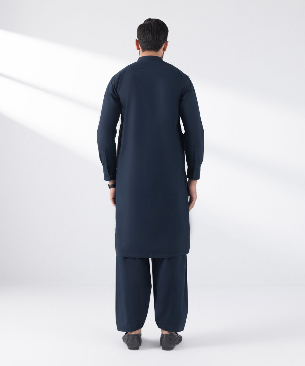 Men's Stitched 2 PC Blue Cotton Suit