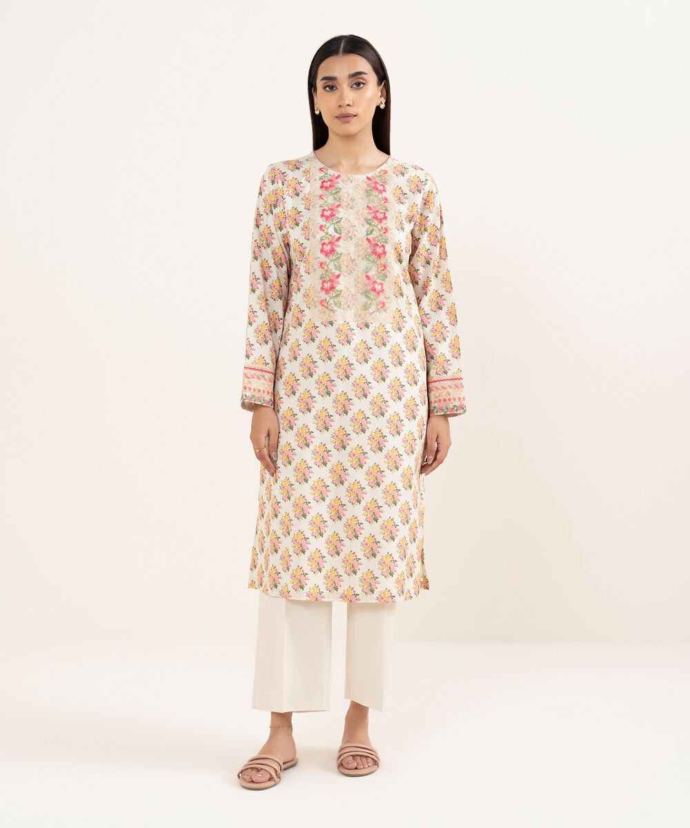 Women's RTW Lawn Multi Embroidered A-Line Shirt