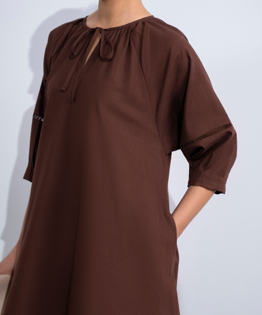 Women's Western Brown Voluminous Maxi Dress