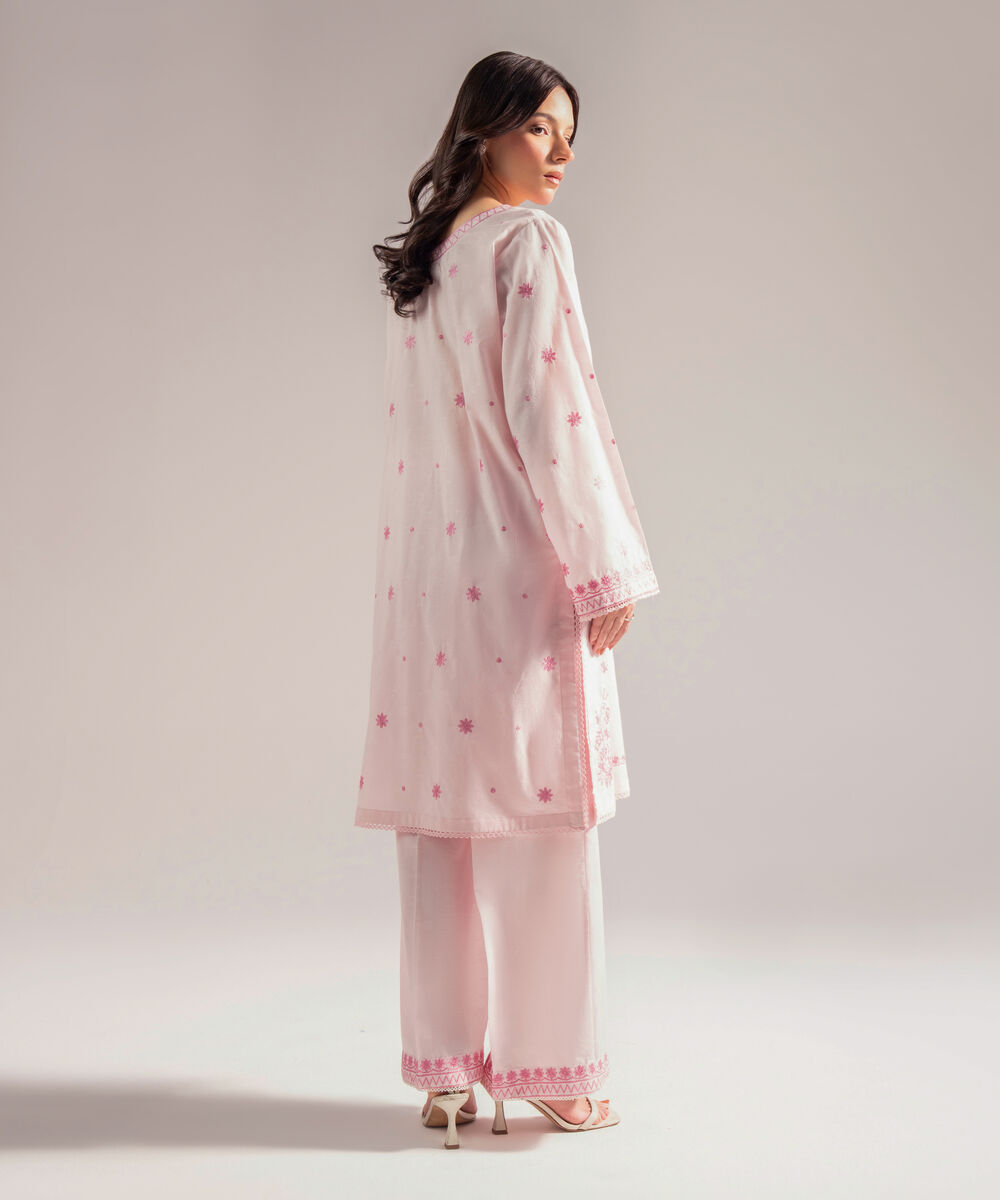 Women's RTW Self Jacquard Embroidered Pink 2 Piece Suit