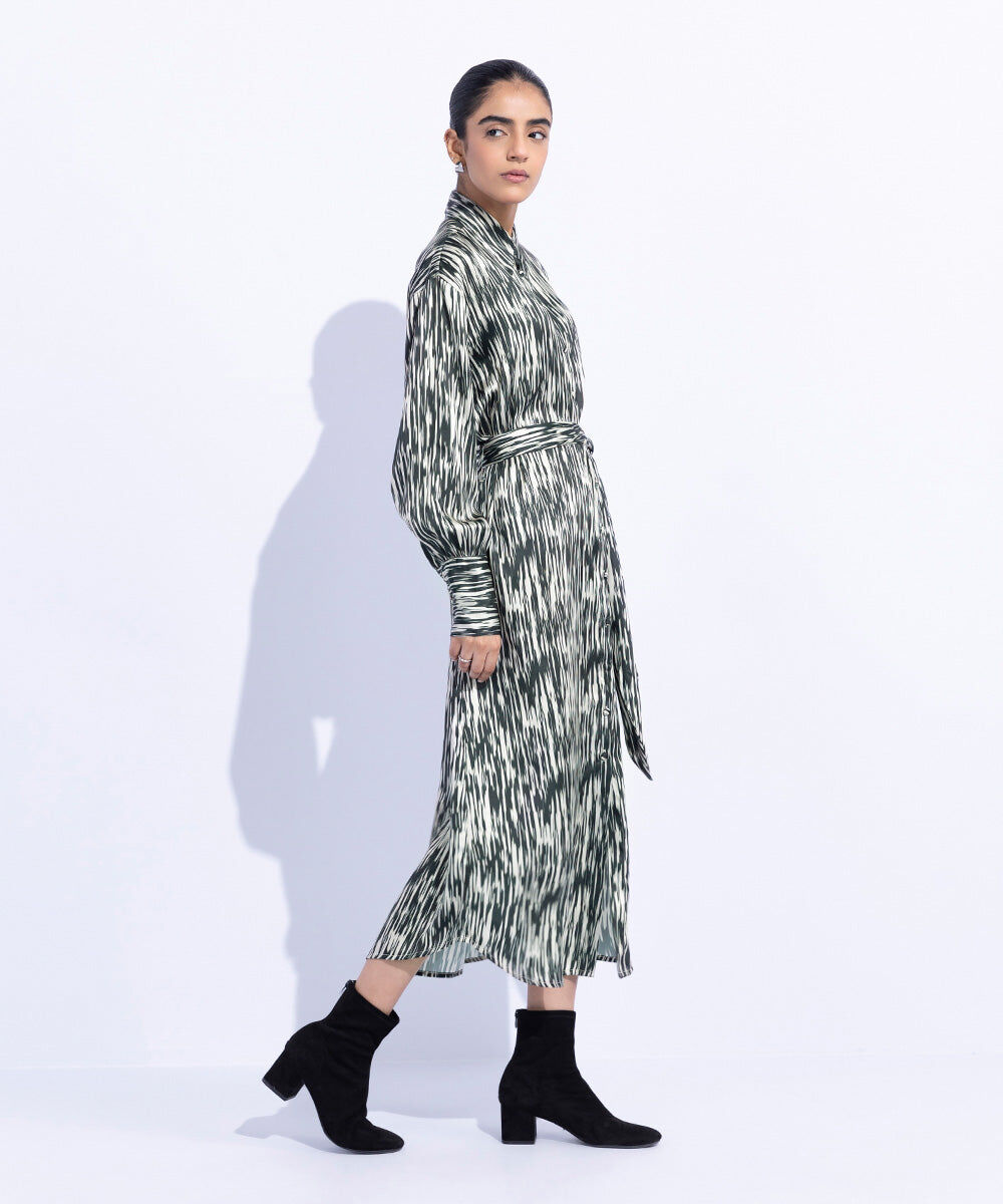 Woman - Multi Silky Printed Dress with Belt