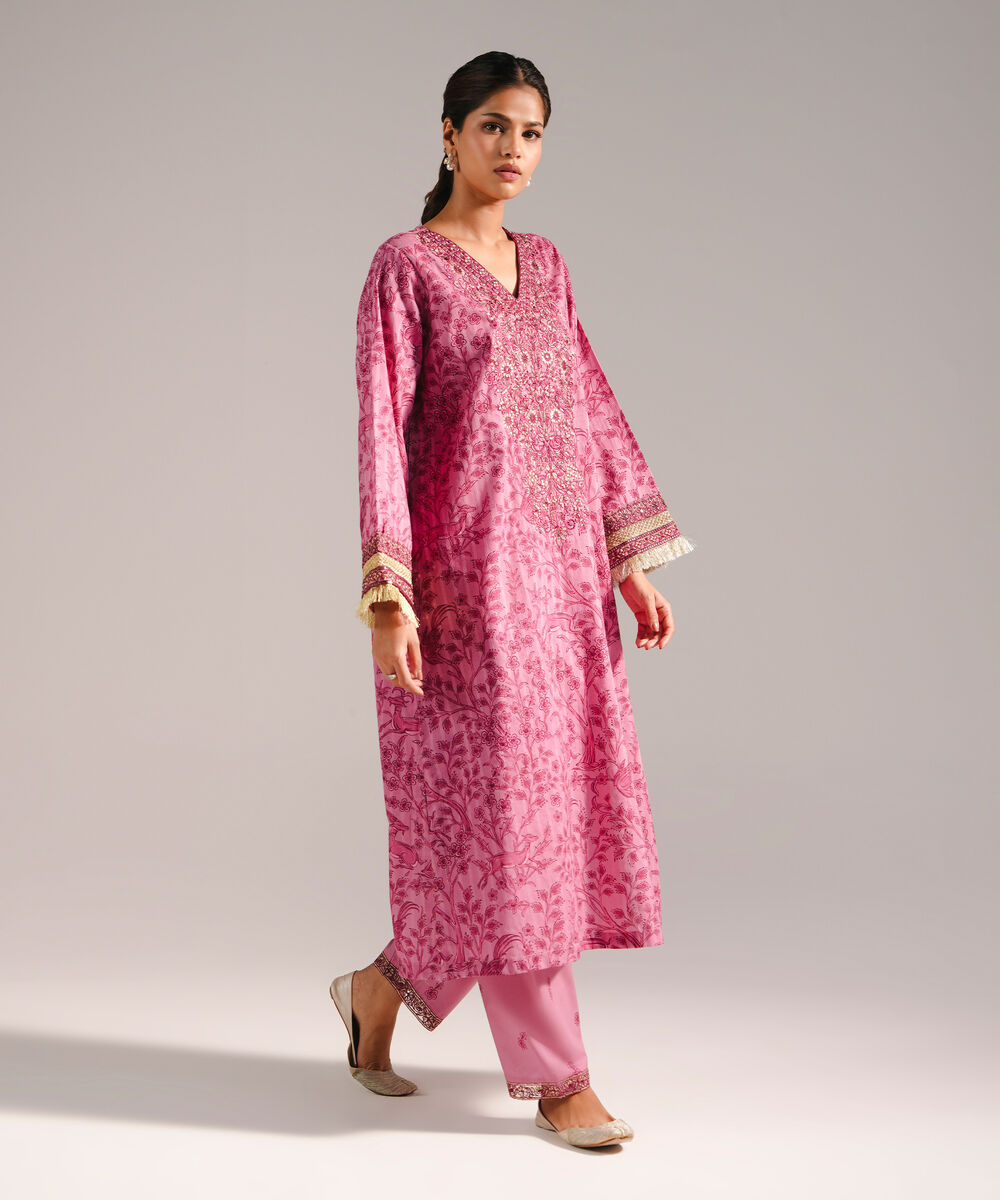 Women's RTW Leno Kara Embroidered Pink A-Line Shirt