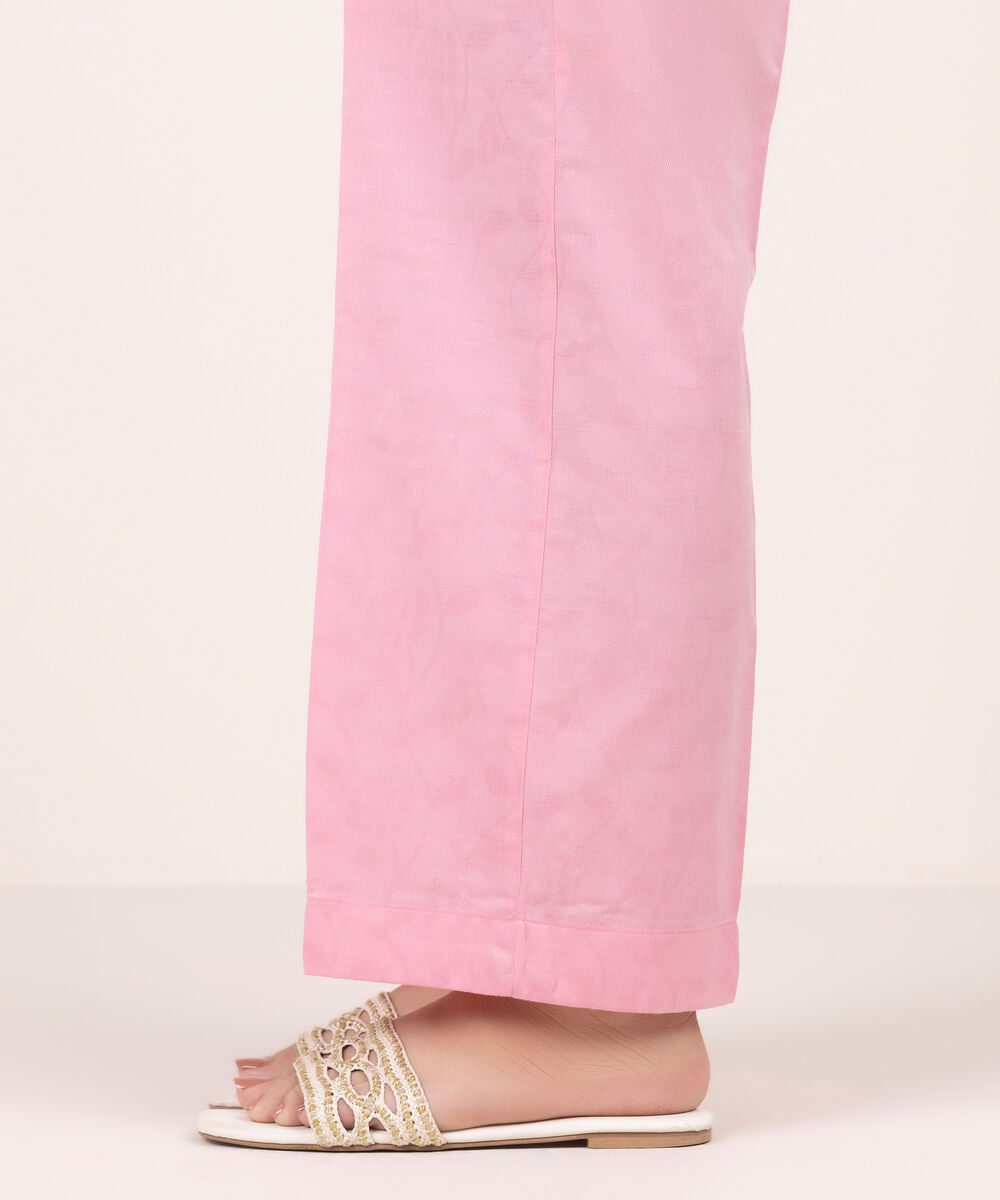 Women's RTW Self Jacquard Solid Pink Straight Pants