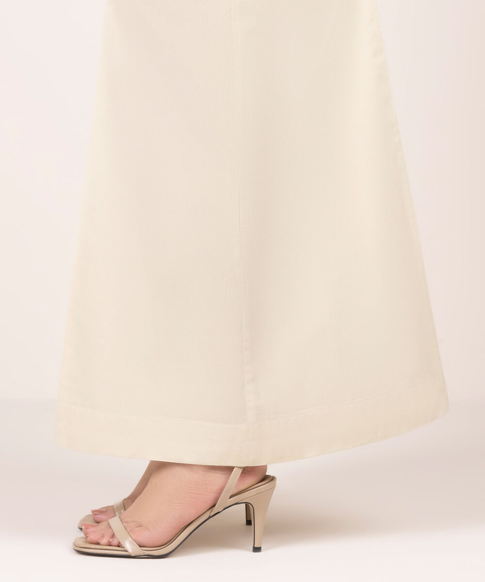 Women's RTW Lawn Solid Off White Flared Pants