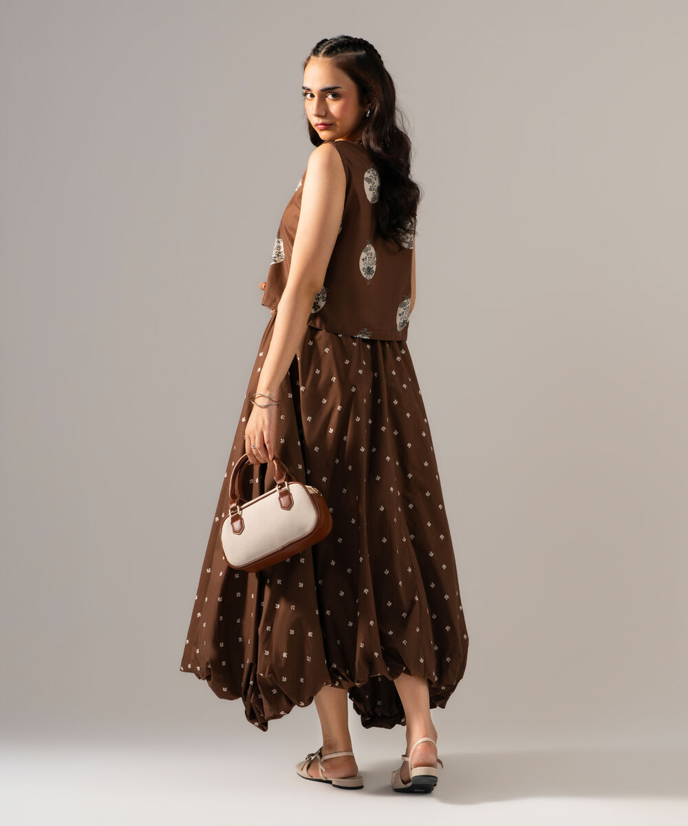 Women's RTW Poplin Printed Brown Top