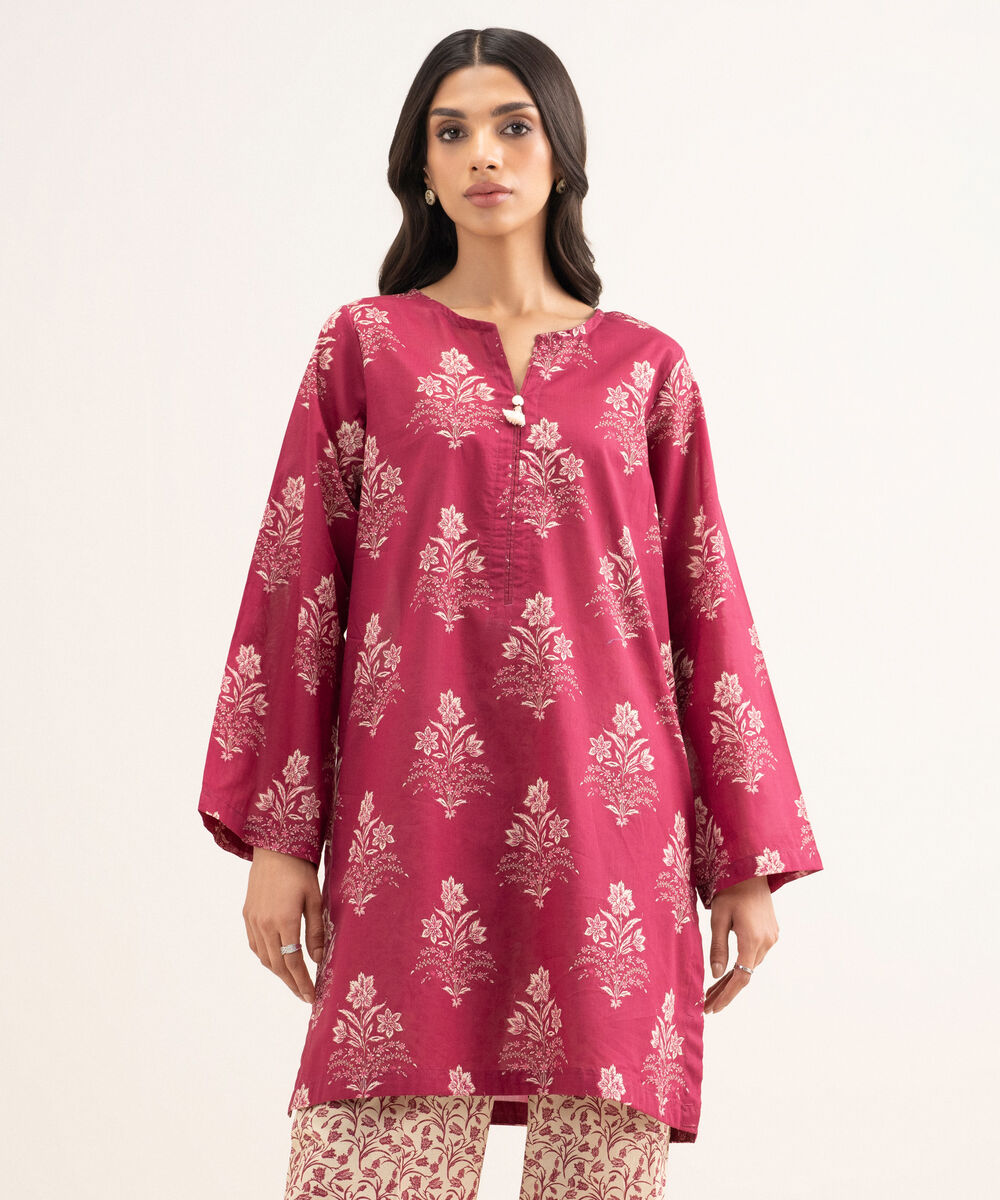 Women's RTW Lawn Printed Pink Straight Shirt