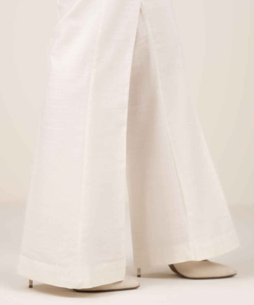 Women's RTW Khaddar Solid Off White Straight Pants