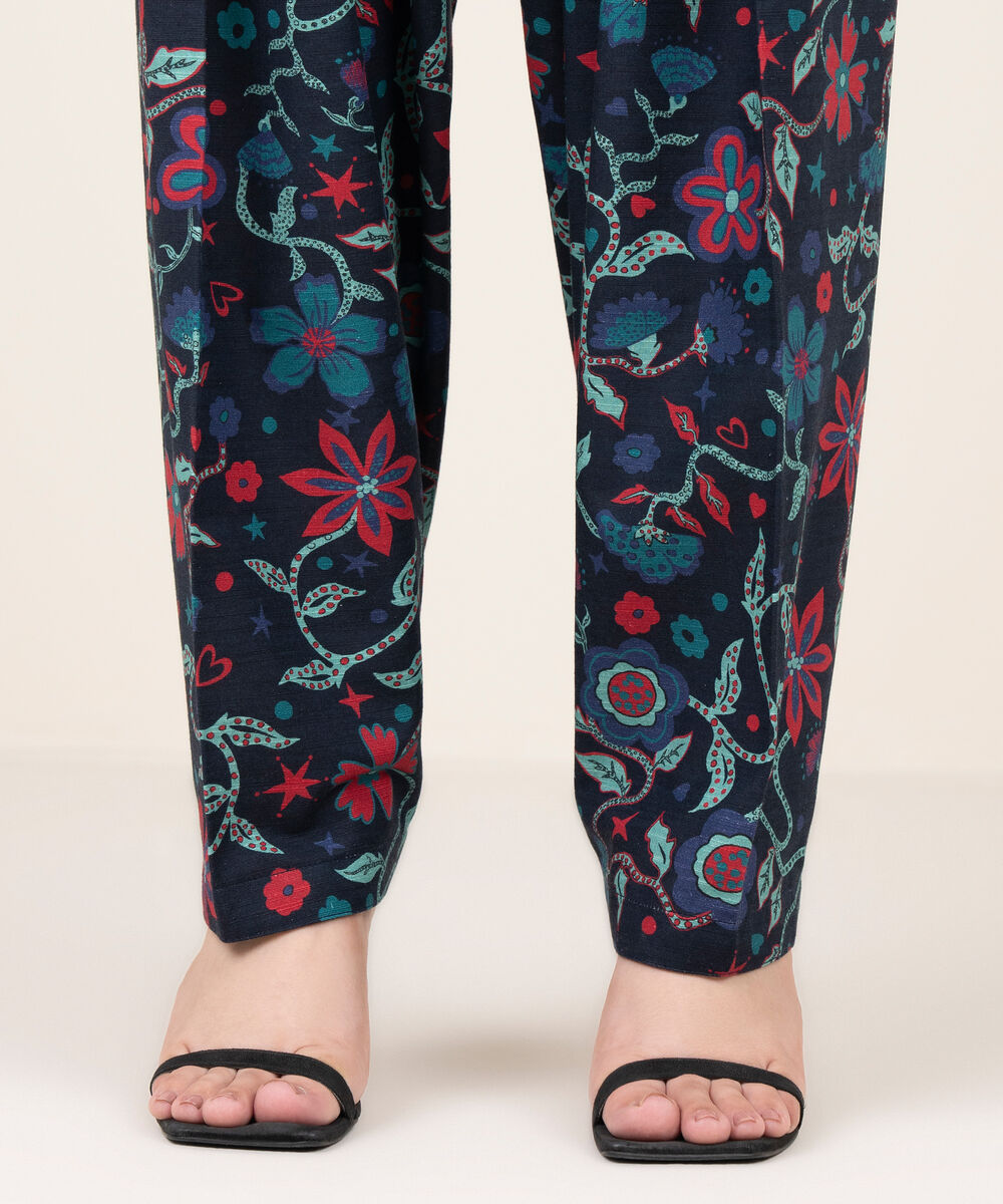 Women's RTW Khaddar Printed Black Shalwar