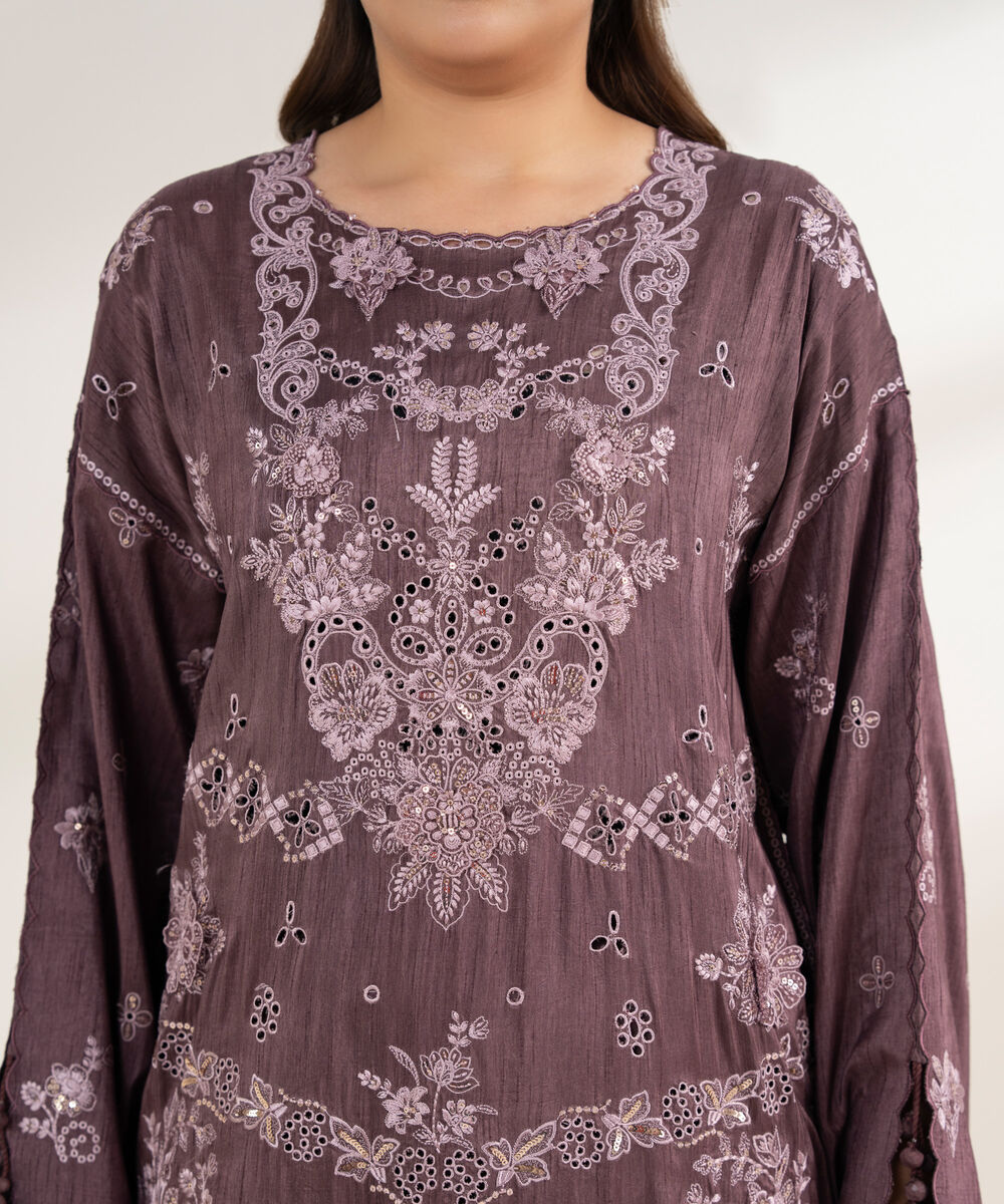 Women's Unstitched Viscose Raw Silk 3 Piece Suit