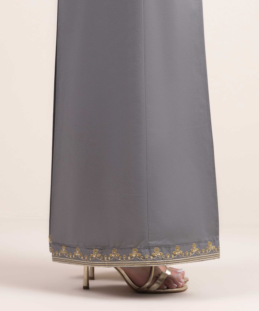 Woman - Grey Embroidered Cambric Culottes