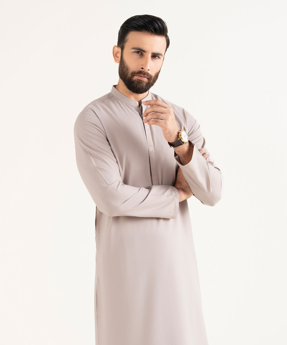 Men's Textured Wash & Wear Embroidered Mauve Kurta Shalwar