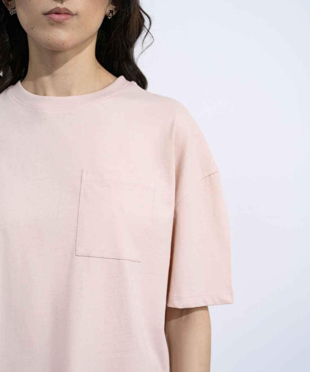 Women's Pink Loose-Fit Graphic T-Shirt With Pocket