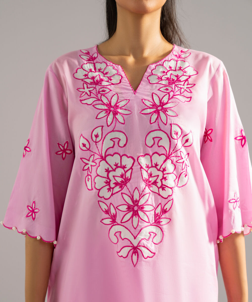 Women's RTW Lawn Solid Embroidered Pink 2 Piece Suit