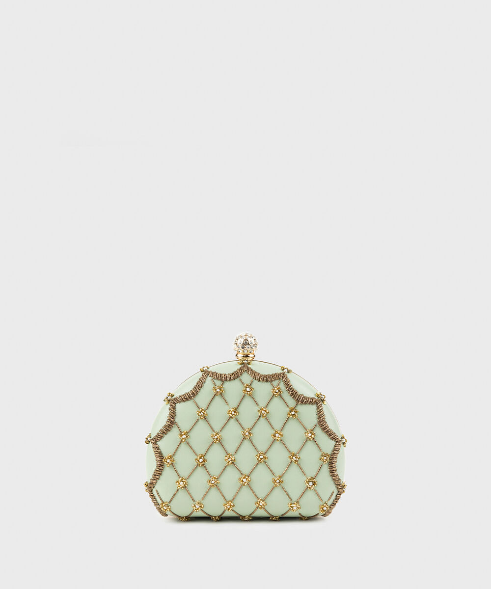 Woman - Green Hand Embroidered Clutch