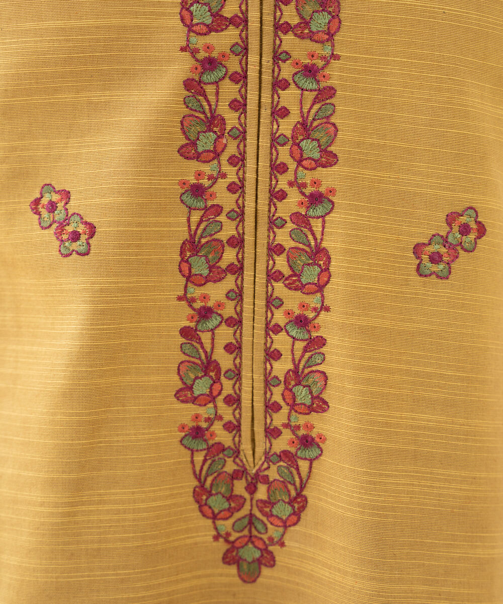 Women's Unstitched Embroidered Khaddar Yellow 3 Piece Suit