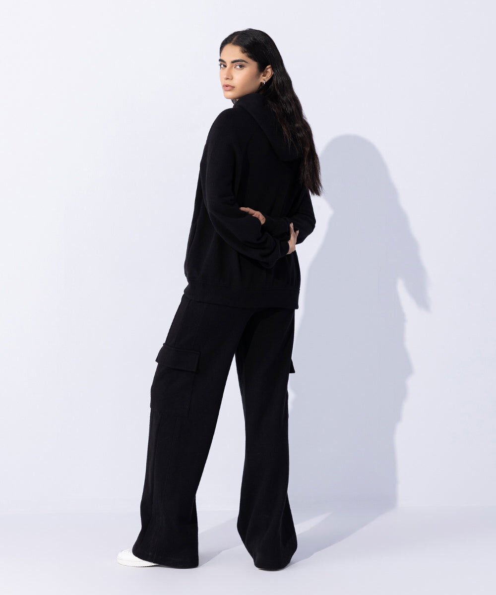 Woman - Black Raised Ribbed Hoodie