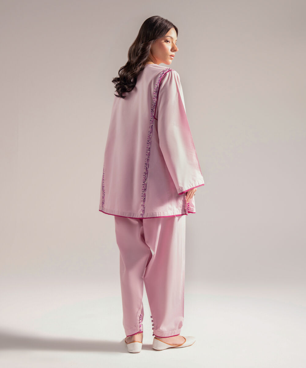 Women's RTW Zari Lawn Embroidered Straight Lilac Shirt