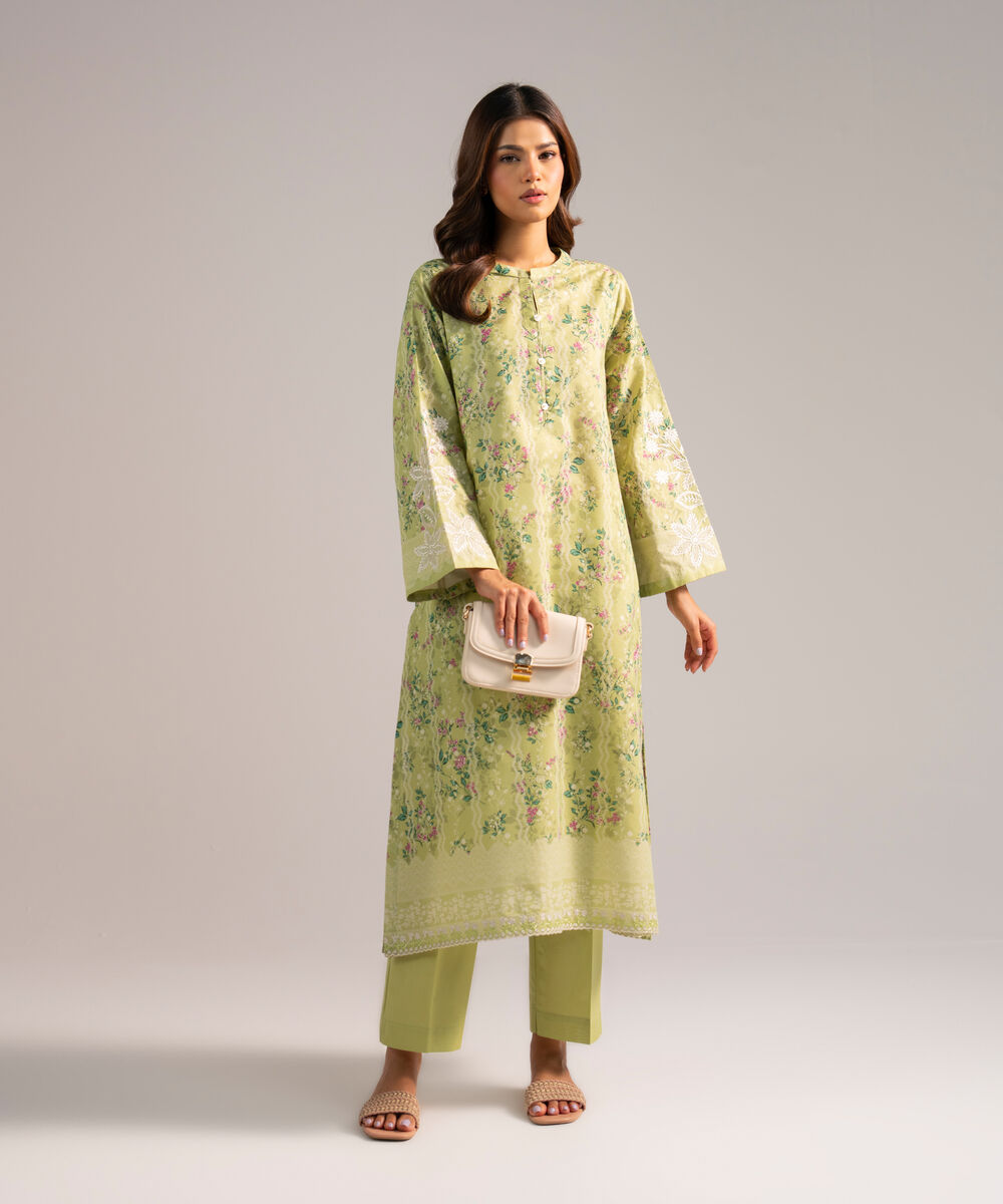 Women's RTW Zari Lawn Embroidered Green 2 Piece Suit