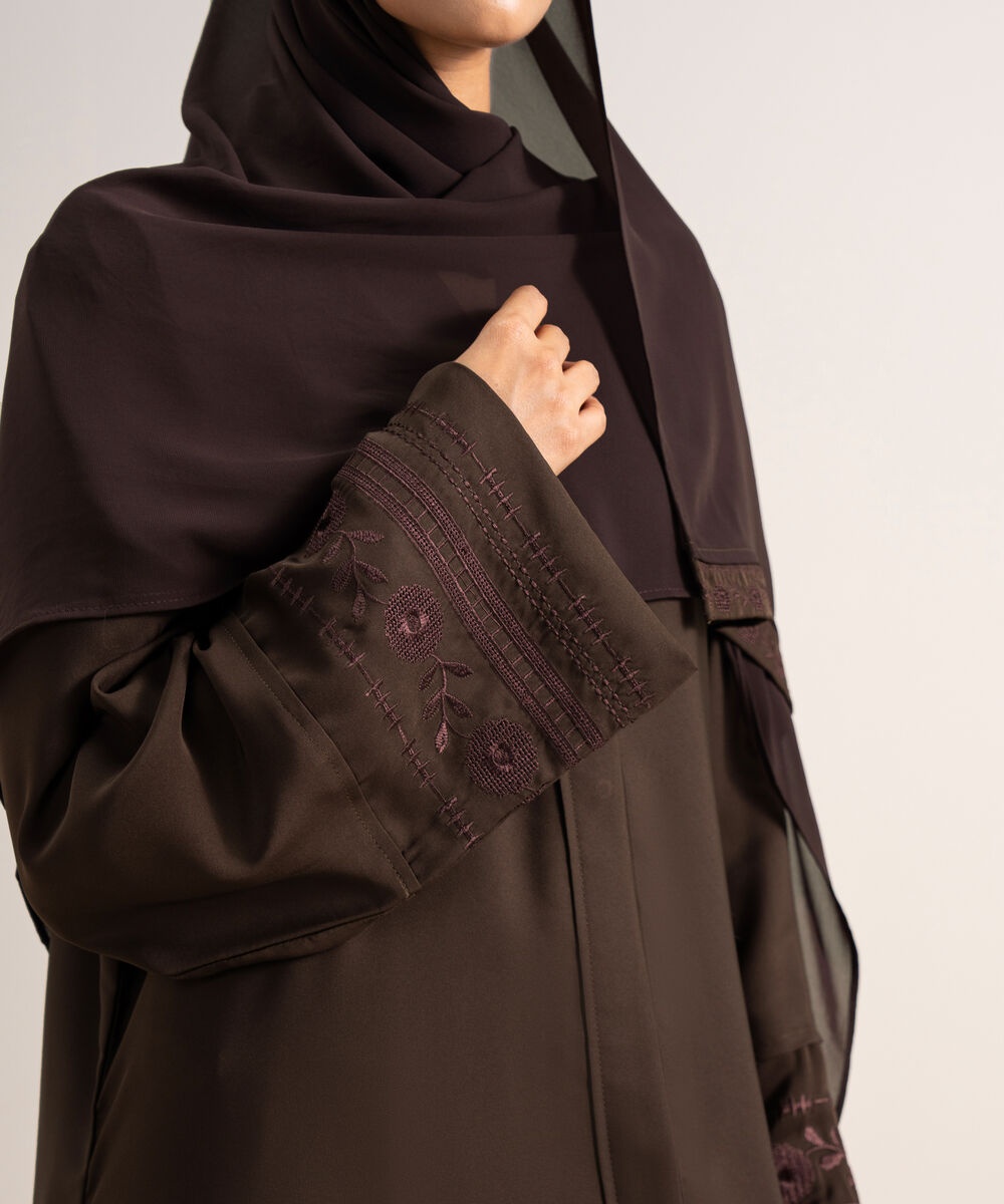 Women's Dark Brown Regular Abbaya Set