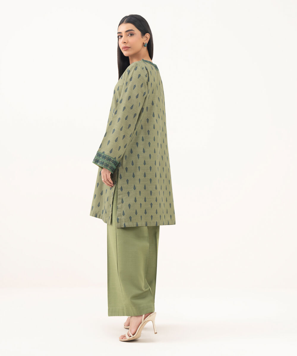Women's RTW Light Khaddar Embroidered Green Straight Shirt