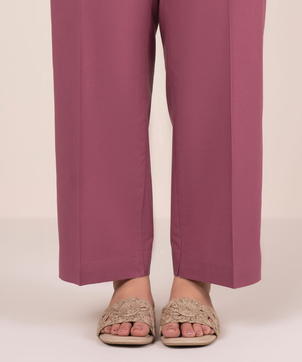 Women's RTW Cambric Solid Purple Straight Pants