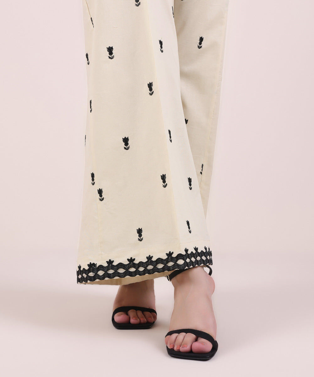 Embroidered Cambric Flared Pants