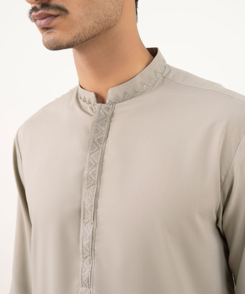 Men's 100% Cotton Plain Light Beige Kurta Shalwar