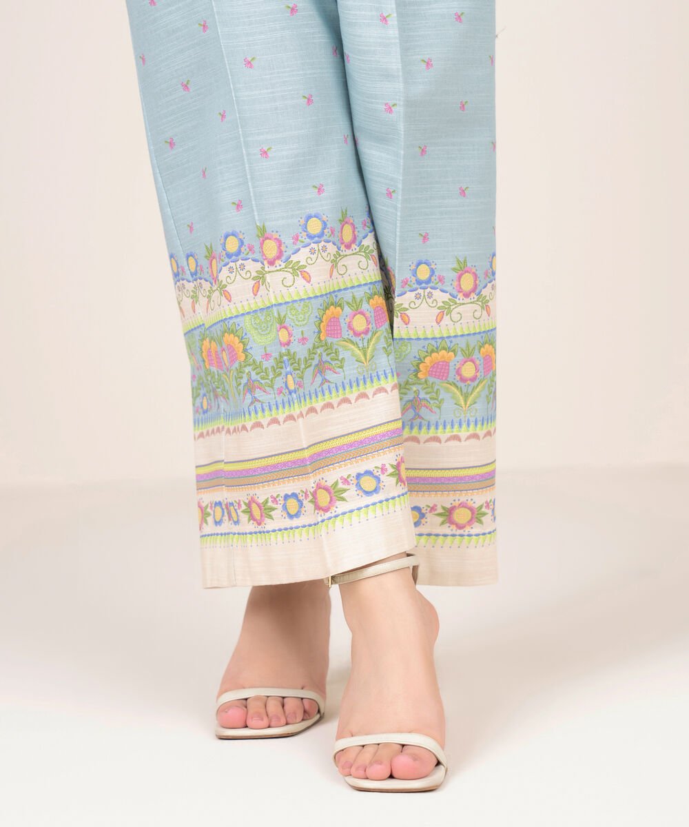 Women's RTW Khaddar Printed Blue Culottes