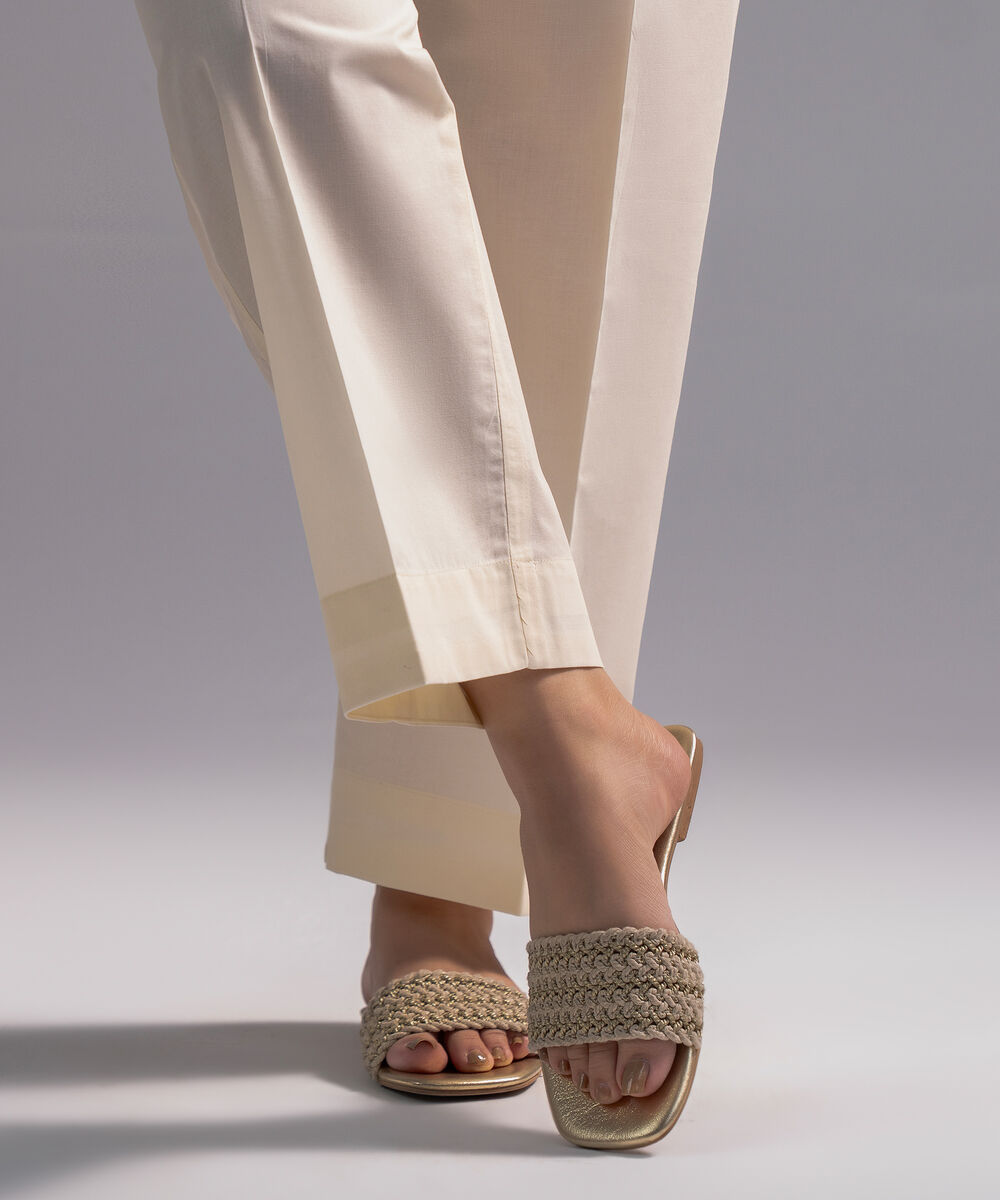 Women's RTW Cambric Solid Off White Straight Pants