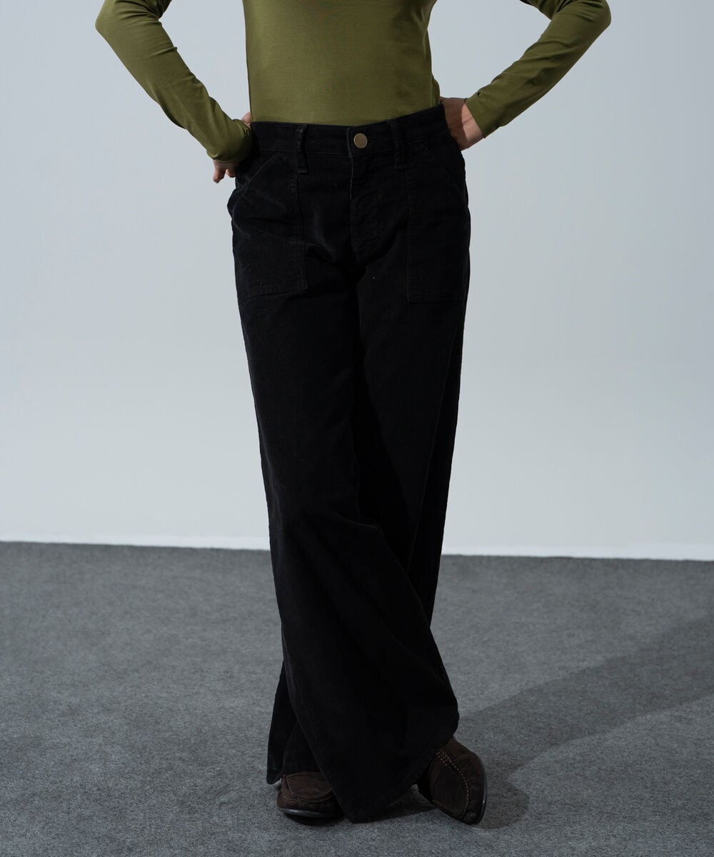 Women's Western Wear Black Cotton Corduroy Wide Leg Pants