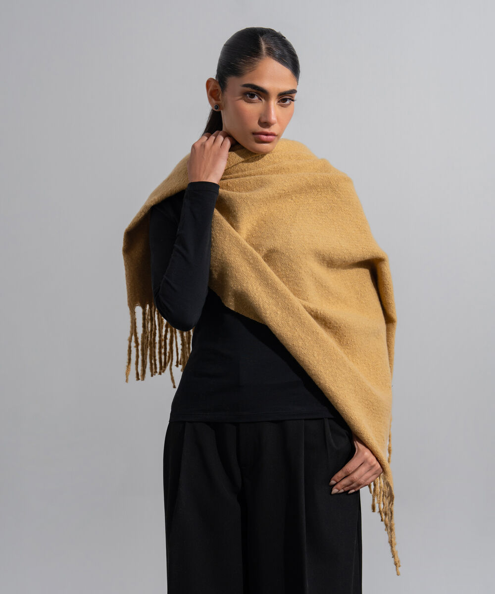 Women's Western Wear Brown Polyester Solid Woolen Scarf