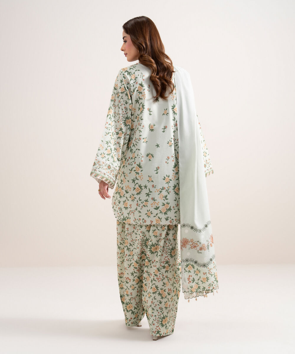 Women's Unstitched Lawn Embroidered Beige 3 Piece Suit