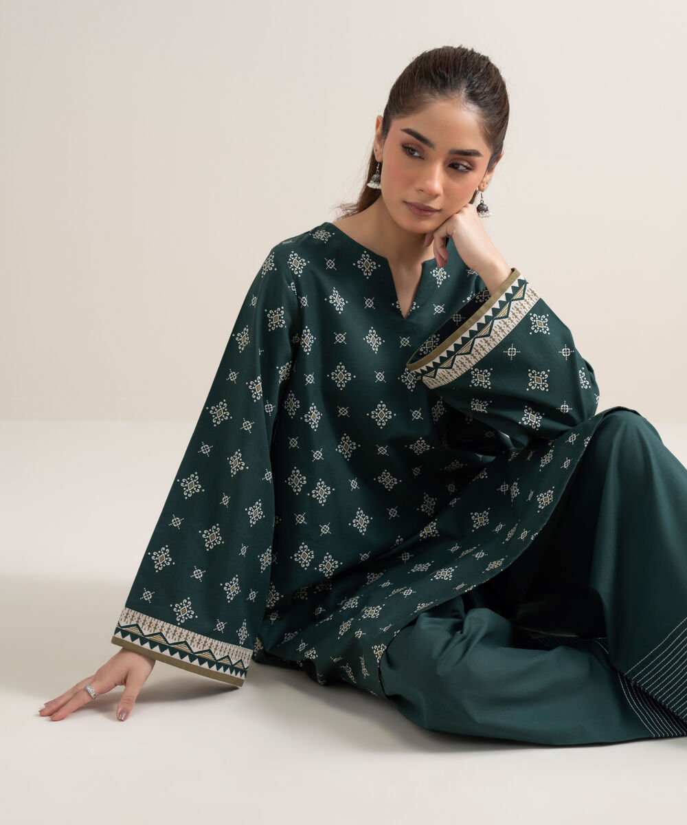 Women's Unstitched Lawn Printed Green 2 Piece Suit
