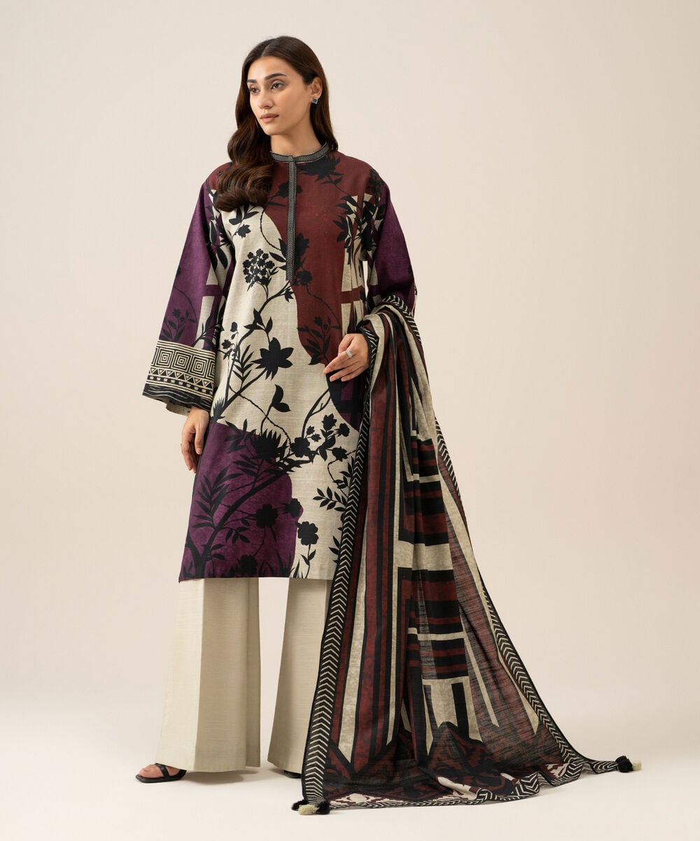 Women's Unstitched Light Khaddar Printed Multi 3 Piece Suit