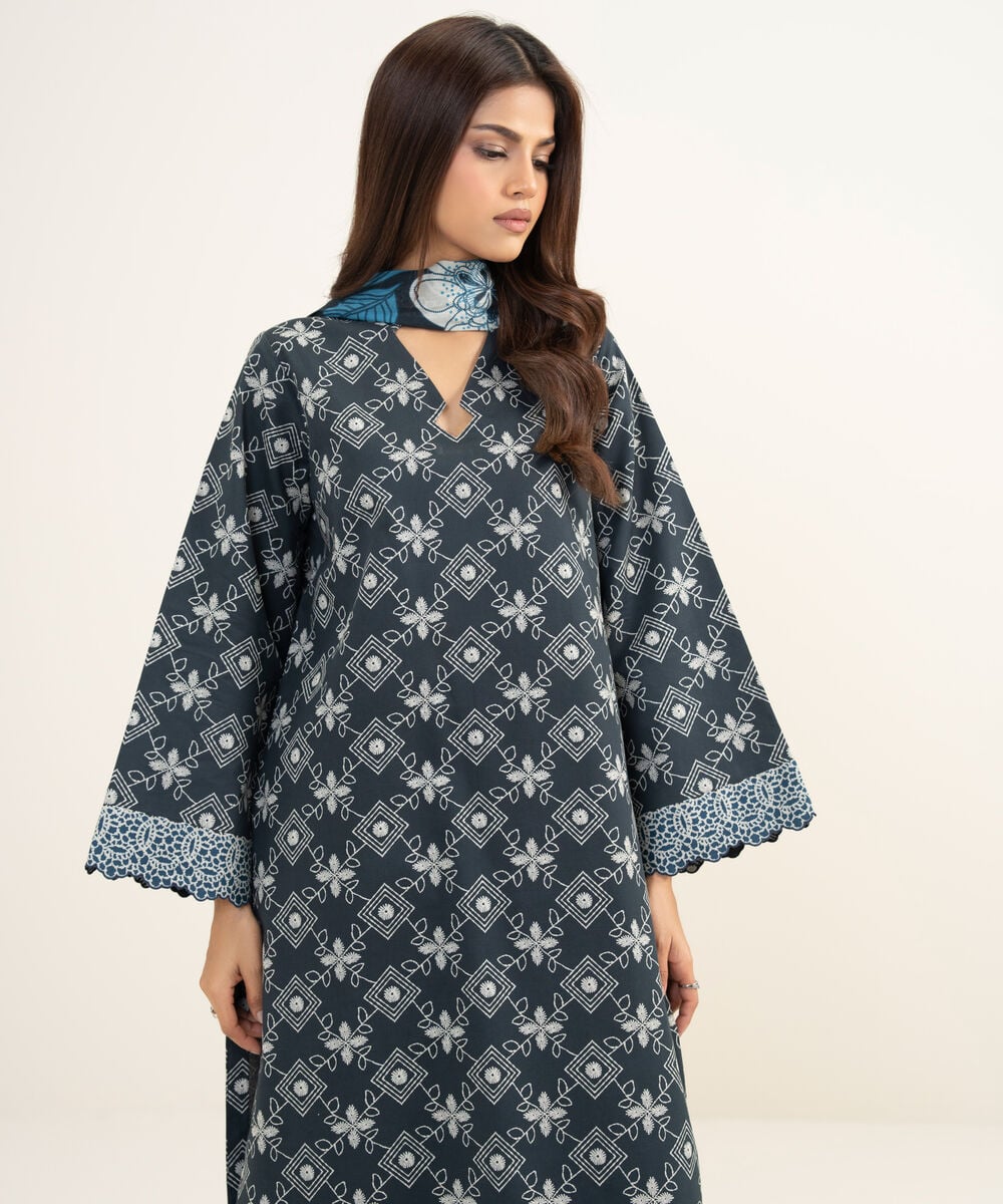 Women's Unstitched Lawn Printed Black 3 Piece Suit