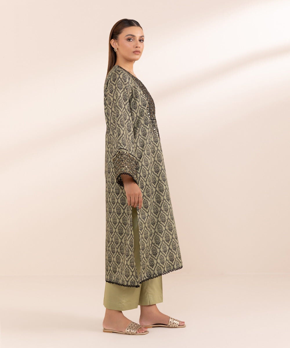 Women's Pret Lawn Brown Printed Embroidered A-Line Shirt