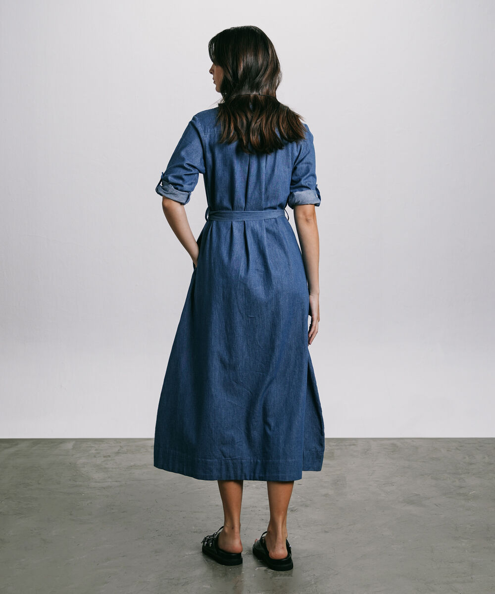 Women's Western Wear Blue Button Through Denim Dress