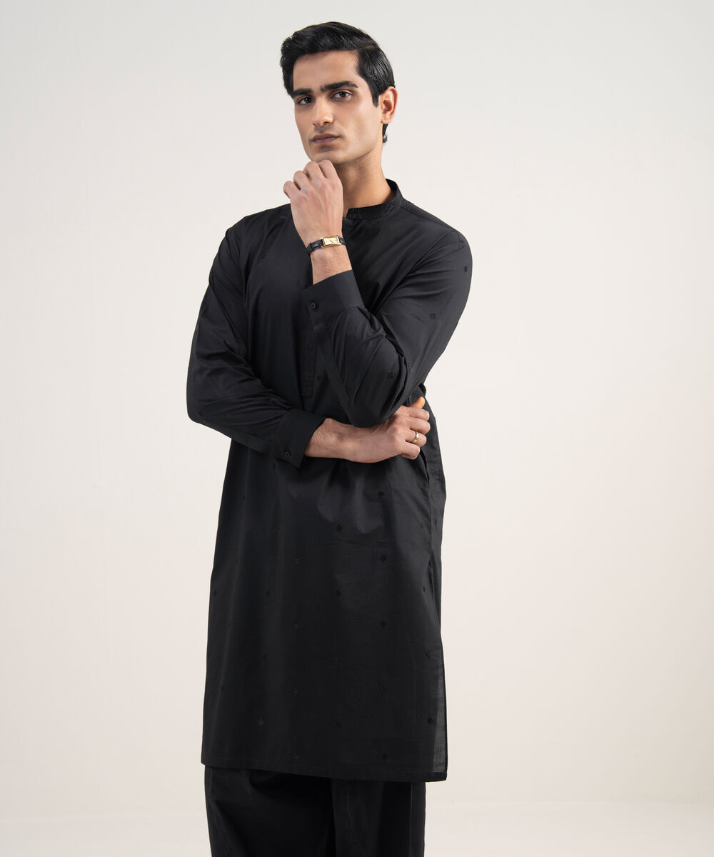Men's Stitched Premium Cotton Black Suit