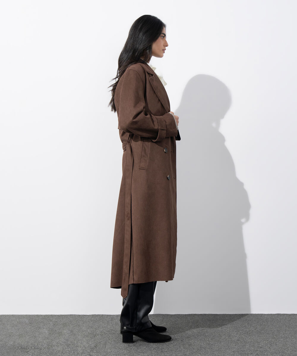 Women's Western Wear Light Camel Faux Suede Trench Coat