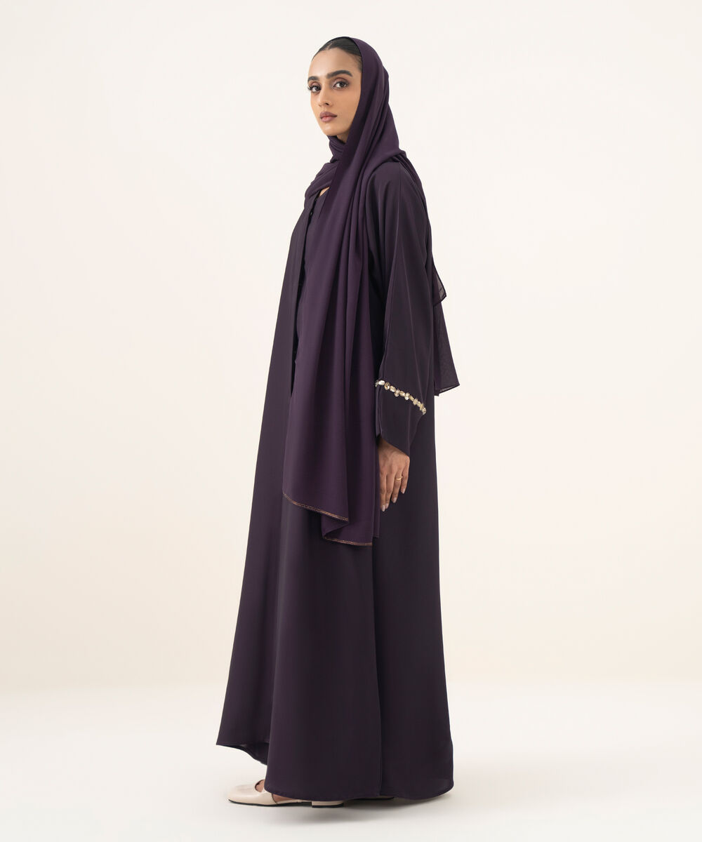 Women's purple button through kimono Abaya