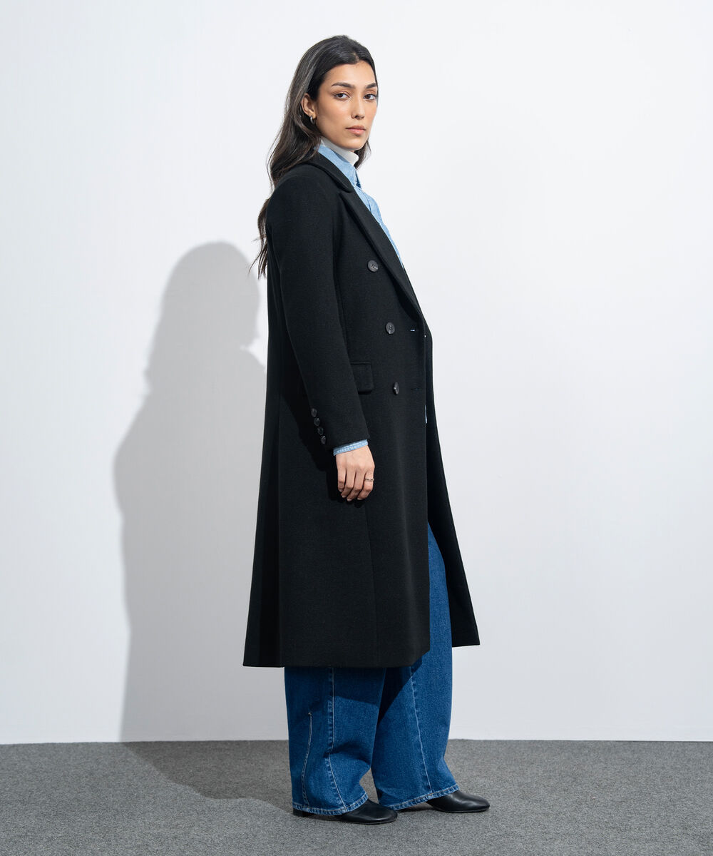 Women's Western Wear Black Double Breasted Long Coat