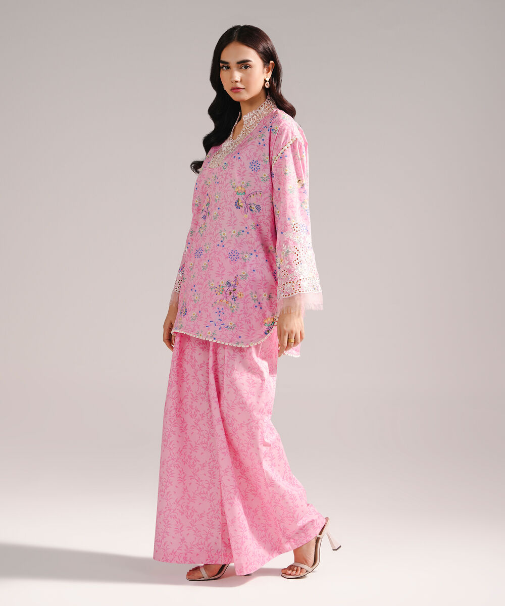 Women's RTW Lawn Embroidered Pink Straight Shirt