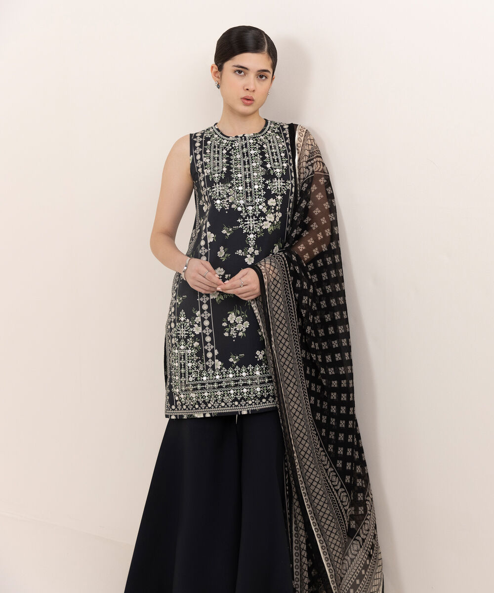 Women's Unstitched Cotton Embroidered Multi Three Piece Suit