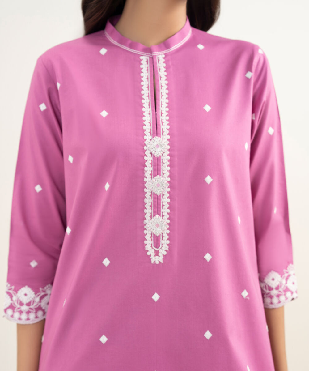 Women's Unstitched Lawn Embroidered Pink 3 Piece Suit