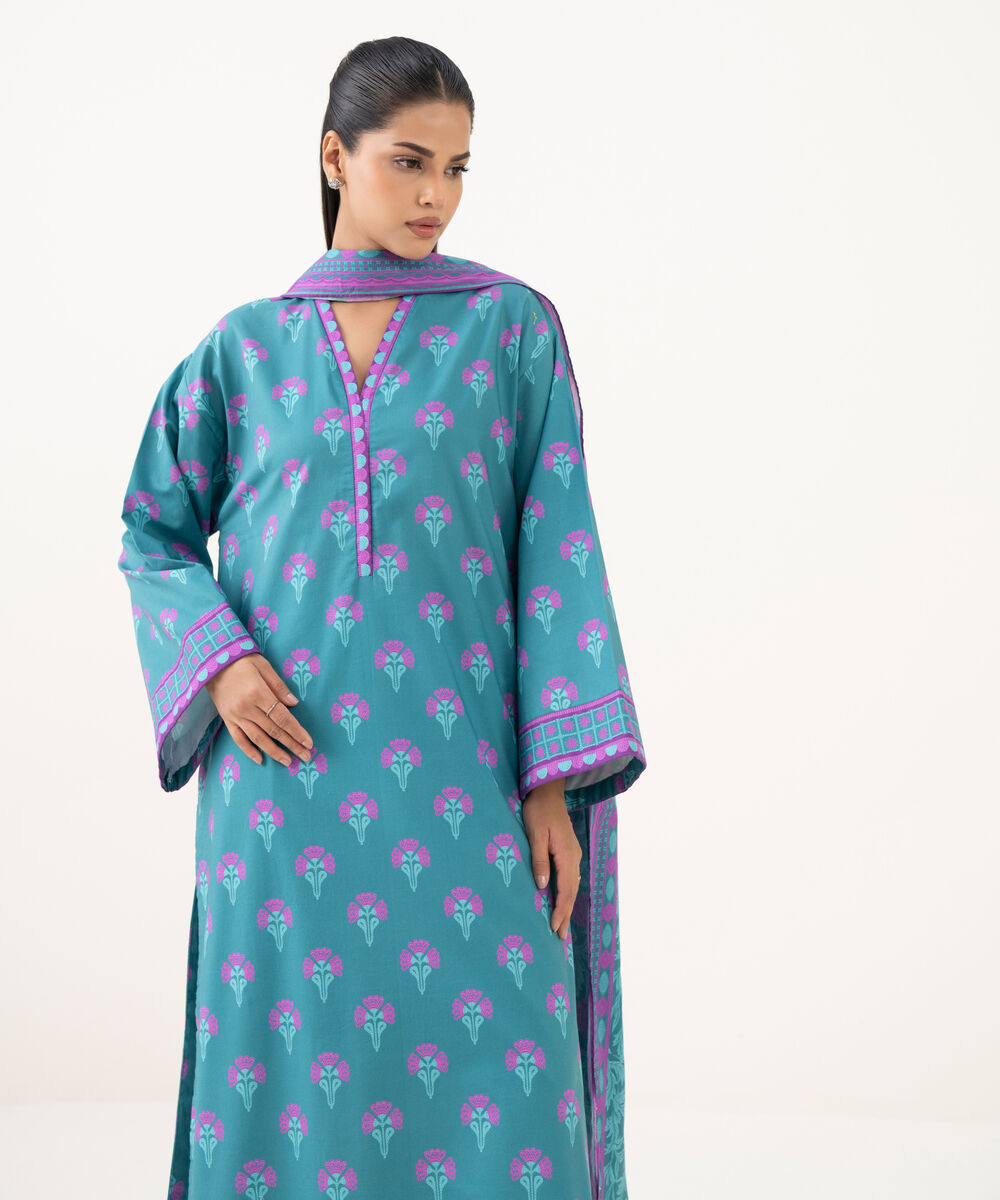 Women's Unstitched Cotton Printed Multi Two Piece Suit