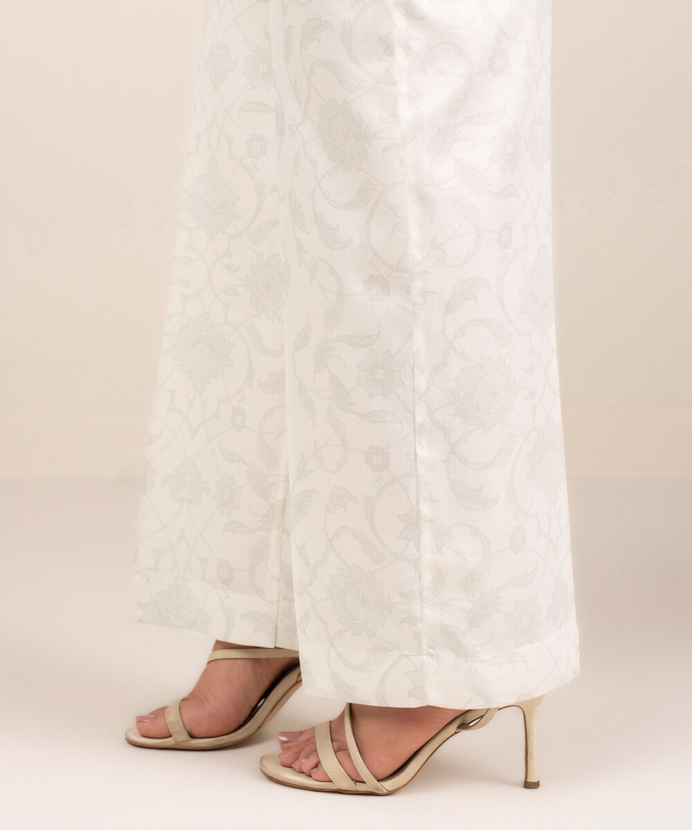 Women's RTW Cambric Printed White Straight Pants