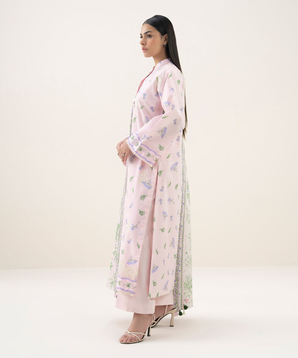 Women's Unstitched Lawn Embroidered Pink 3 Piece Suit