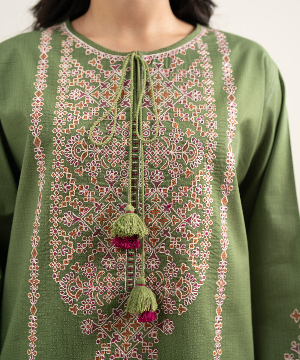 Women's Unstitched Lawn Embroidered Green 3 Piece Suit