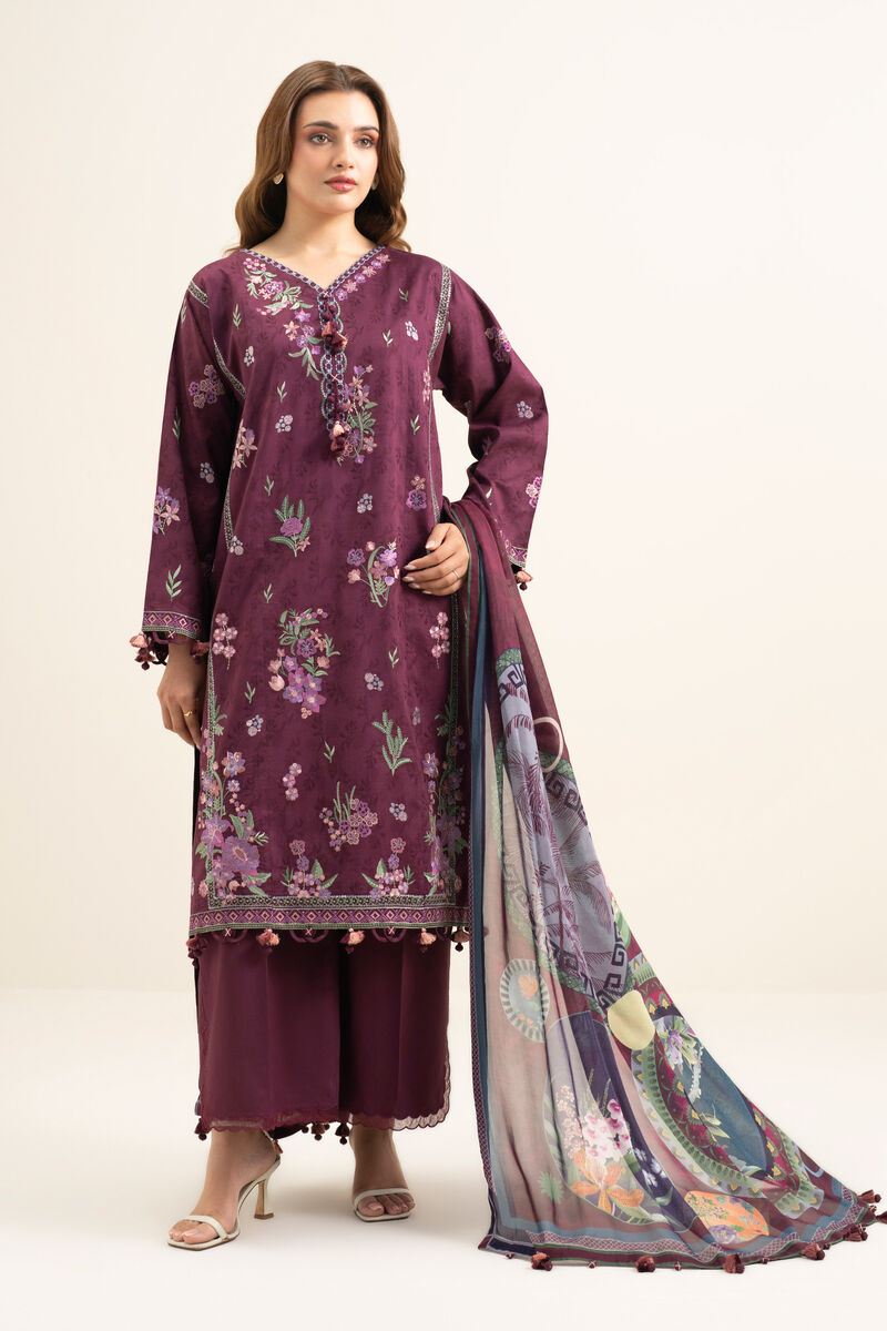 3 Piece - Embroidered Cotton Jacquard Suit