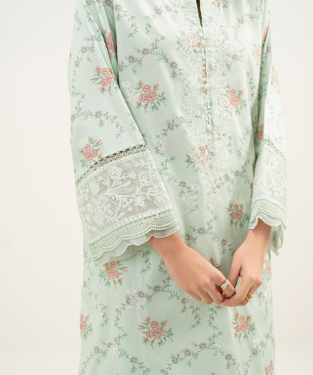 Women's RTW Lawn Embroidered Mint Green 3 Piece Suit